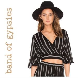 Band of Gypsies Surplice Pom Pom Striped Crop Top